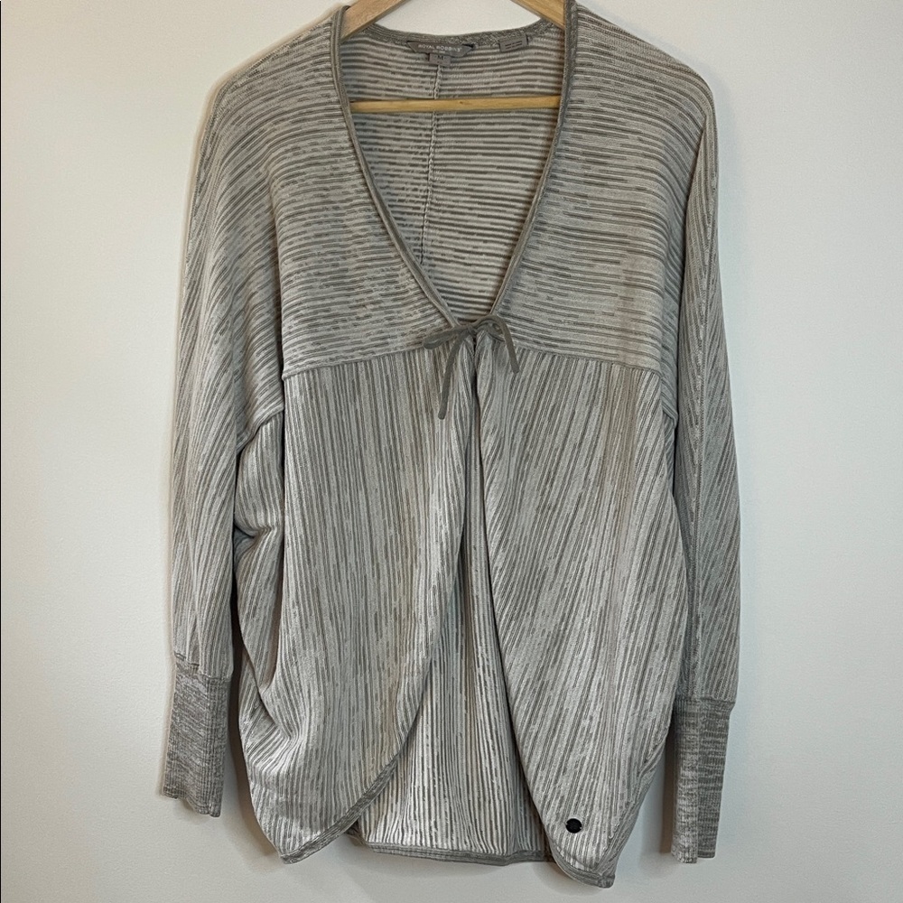 Royal Robbins Taupe Marled Cardigan M | Lightweight Open Front Sweater Bow Tie